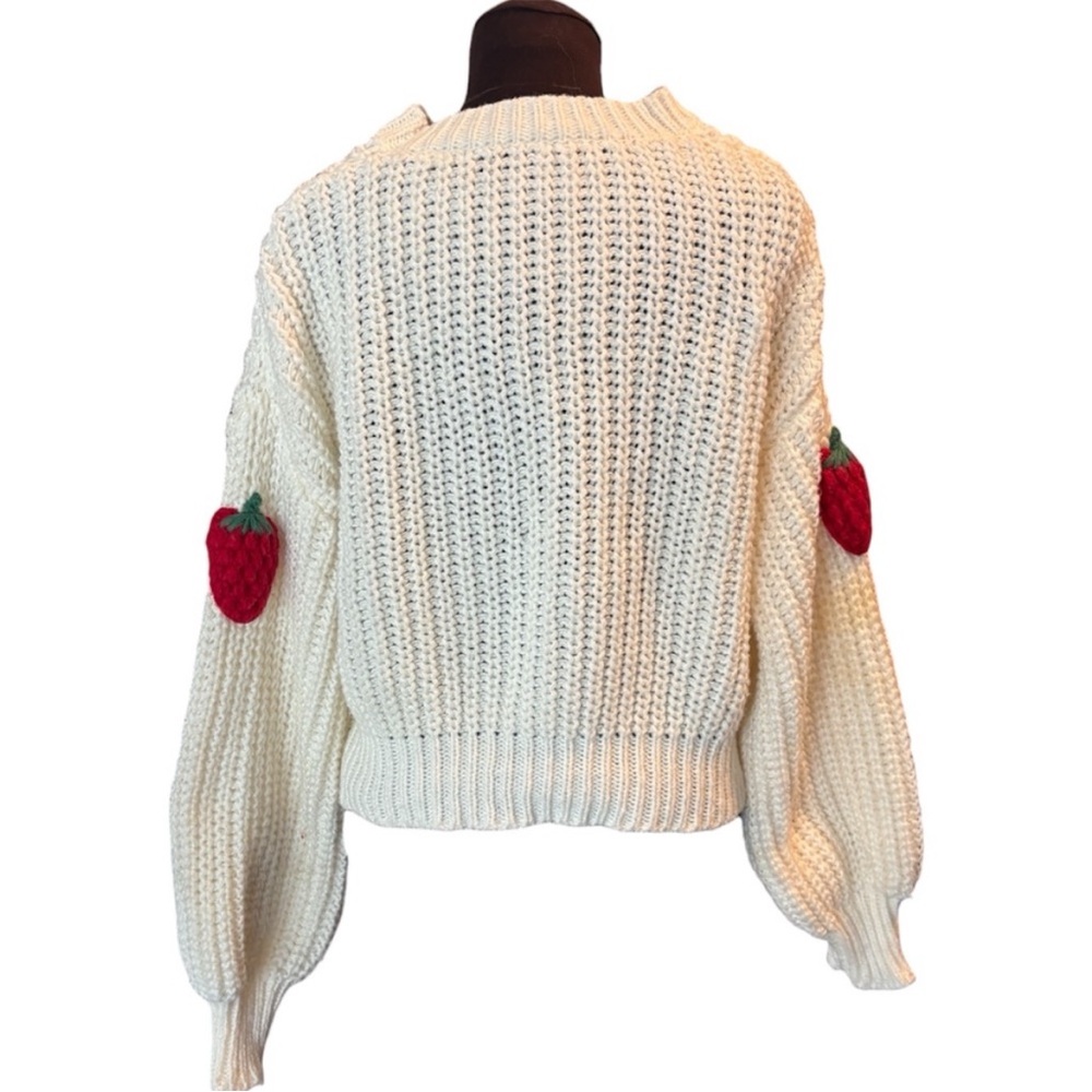 Strawberry Patterned White Sweater - image 6